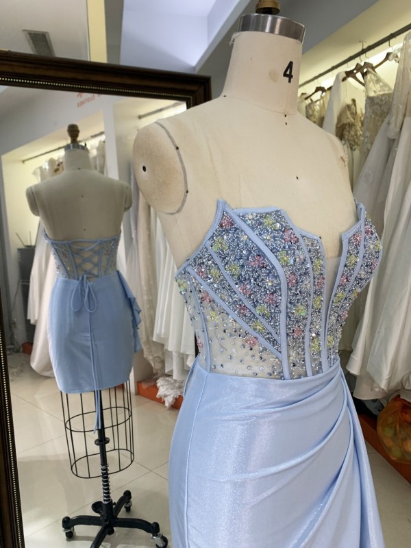 2025 New satin homecoming dress floral dresses for girls wholesale Beading Sequin Lace Back prom evening dresses