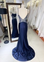 New Fashionable 2025 evening high quality dresses slim backless Satin evening dresses royal blue color