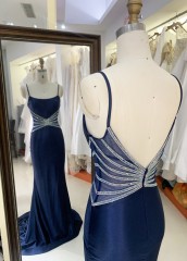 New Fashionable 2025 evening high quality dresses slim backless Satin evening dresses royal blue color