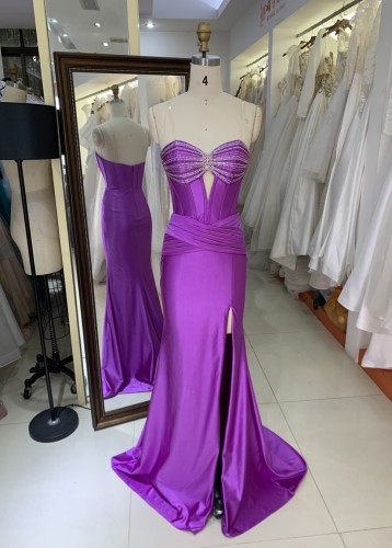 2025 Stunning embellished upper body sexy corset with crystal chain satin fabric party dress sequin mermaid evening dress