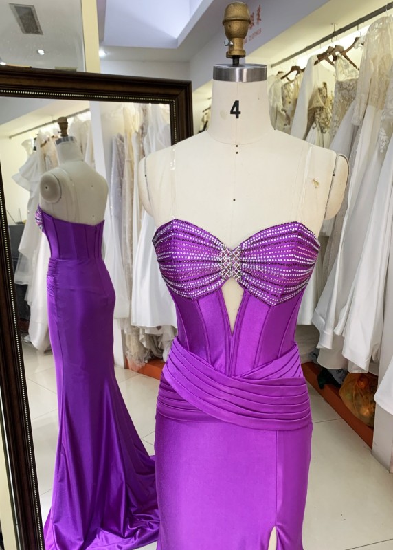 2025 Stunning embellished upper body sexy corset with crystal chain satin fabric party dress sequin mermaid evening dress