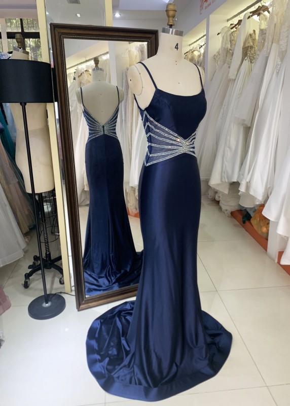 New Fashionable 2025 evening high quality dresses slim backless Satin evening dresses royal blue color