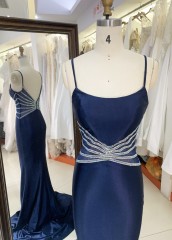 New Fashionable 2025 evening high quality dresses slim backless Satin evening dresses royal blue color