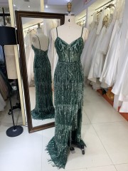 2025 V Neck Elegant Evening Prom Dress Beaded With Tassel Sequined Dress For Women Elegant Floor-length Dress