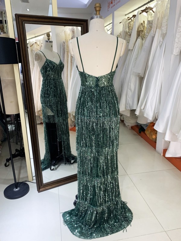 2025 V Neck Elegant Evening Prom Dress Beaded With Tassel Sequined Dress For Women Elegant Floor-length Dress