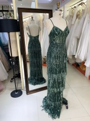 2025 V Neck Elegant Evening Prom Dress Beaded With Tassel Sequined Dress For Women Elegant Floor-length Dress