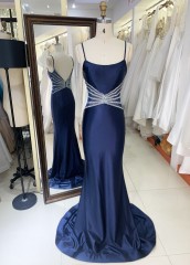New Fashionable 2025 evening high quality dresses slim backless Satin evening dresses royal blue color