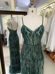 2025 V Neck Elegant Evening Prom Dress Beaded With Tassel Sequined Dress For Women Elegant Floor-length Dress