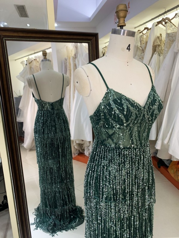 2025 V Neck Elegant Evening Prom Dress Beaded With Tassel Sequined Dress For Women Elegant Floor-length Dress