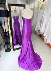 2025 Stunning embellished upper body sexy corset with crystal chain satin fabric party dress sequin mermaid evening dress