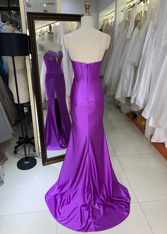 2025 Stunning embellished upper body sexy corset with crystal chain satin fabric party dress sequin mermaid evening dress