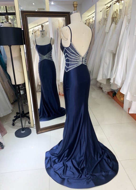 New Fashionable 2025 evening high quality dresses slim backless Satin evening dresses royal blue color
