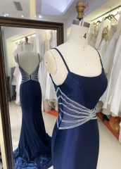 New Fashionable 2025 evening high quality dresses slim backless Satin evening dresses royal blue color