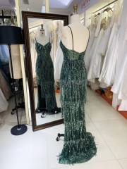 2025 V Neck Elegant Evening Prom Dress Beaded With Tassel Sequined Dress For Women Elegant Floor-length Dress