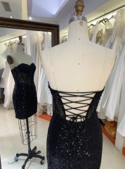 New Fashionable prom dresses Sexy Black corset sleeveless Evening Dress with rinhestone fringes dress For Party