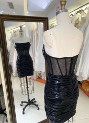 2025 Black fashion sexy strapless tight see-through corset boning design party dress for Ladies Party Homecoming