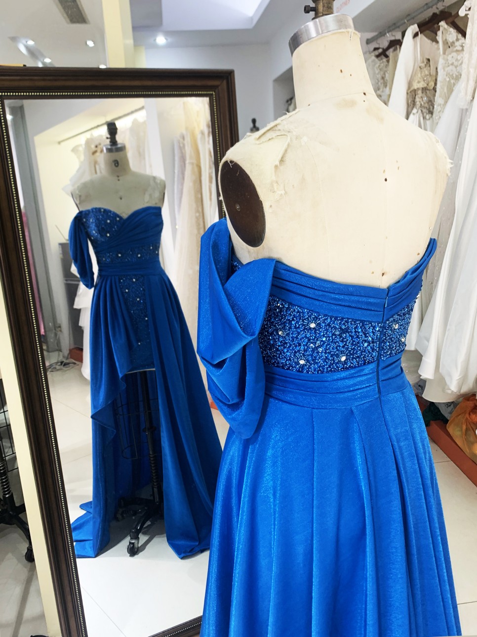 2025 high quality wholesale brand off shoulder handmade beads elegant women slim evening dress pleated style prom dress
