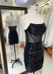 2025 Black fashion sexy strapless tight see-through corset boning design party dress for Ladies Party Homecoming
