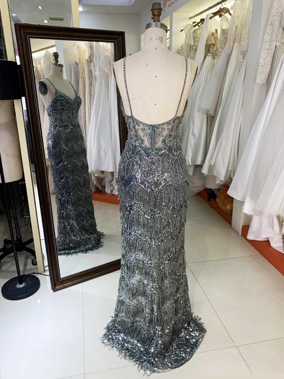 2025 V Neck Elegant Evening Prom Dress With Tassel Sequined Dress For Ladies Elegant Floor-length Dress with Beading