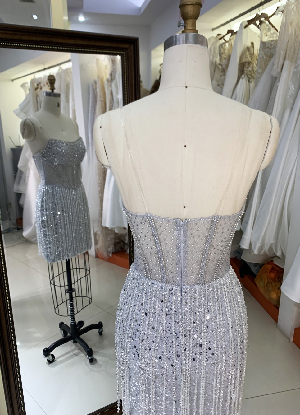 Sexy Rhinestone New fashion design Off The Shoulder Evening Prom Dress fringe dress luxury short silver evening dresses