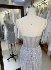 Sexy Rhinestone New fashion design Off The Shoulder Evening Prom Dress fringe dress luxury short silver evening dresses