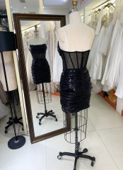 2025 Black fashion sexy strapless tight see-through corset boning design party dress for Ladies Party Homecoming