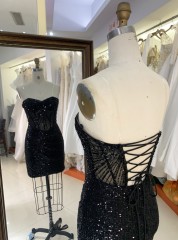 New Fashionable prom dresses Sexy Black corset sleeveless Evening Dress with rinhestone fringes dress For Party