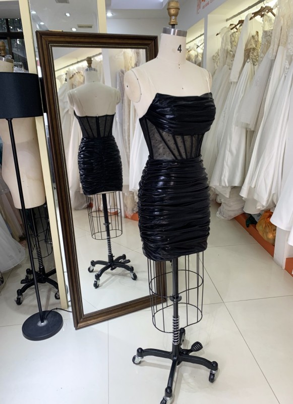 2025 Black fashion sexy strapless tight see-through corset boning design party dress for Ladies Party Homecoming