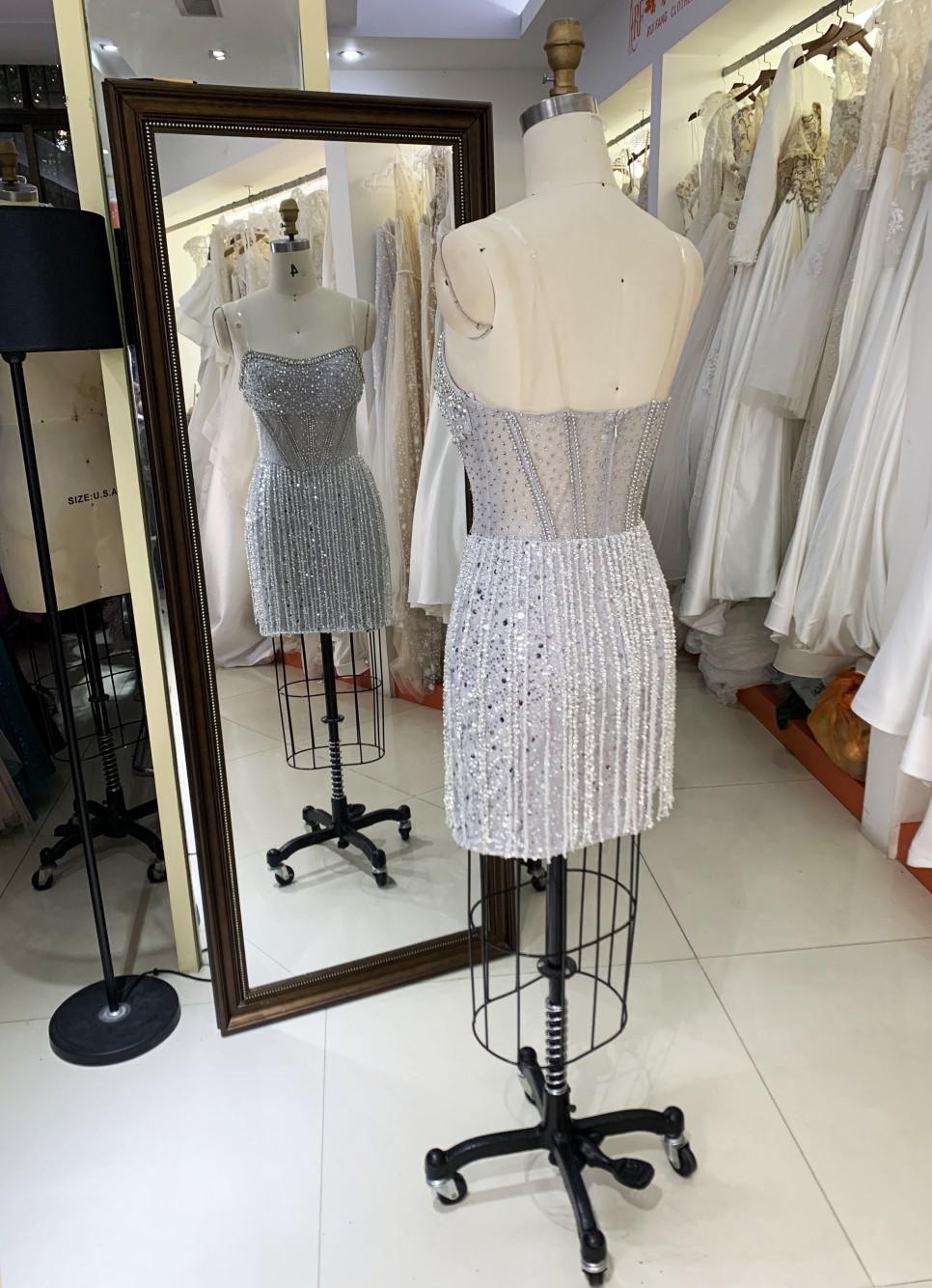 Sexy Rhinestone New fashion design Off The Shoulder Evening Prom Dress fringe dress luxury short silver evening dresses