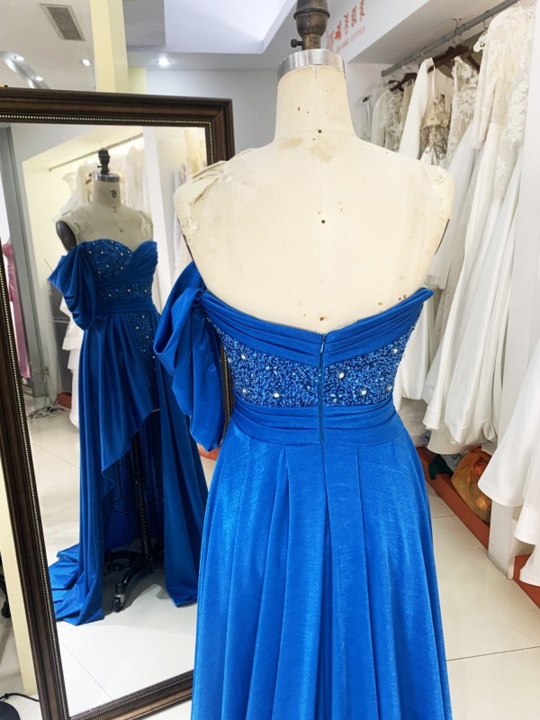 2025 high quality wholesale brand off shoulder handmade beads elegant women slim evening dress pleated style prom dress