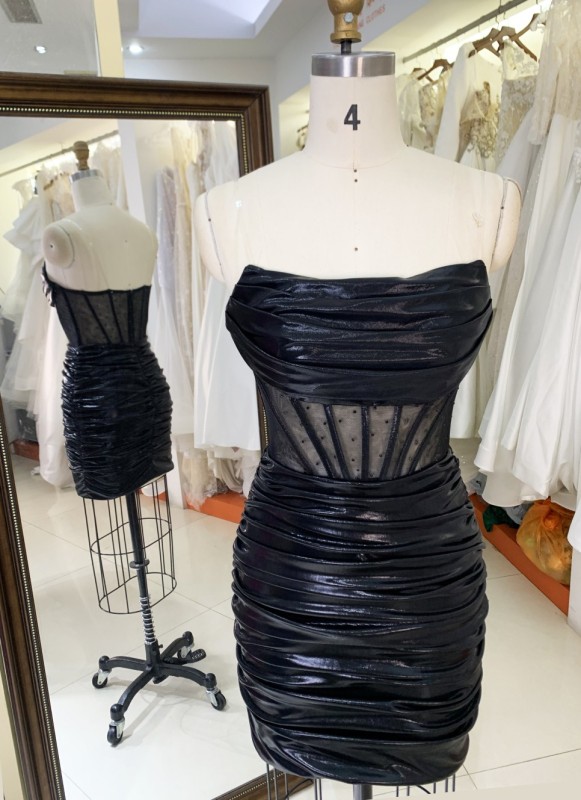 2025 Black fashion sexy strapless tight see-through corset boning design party dress for Ladies Party Homecoming