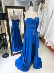 2025 high quality wholesale brand off shoulder handmade beads elegant women slim evening dress pleated style prom dress