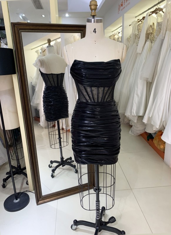 2025 Black fashion sexy strapless tight see-through corset boning design party dress for Ladies Party Homecoming