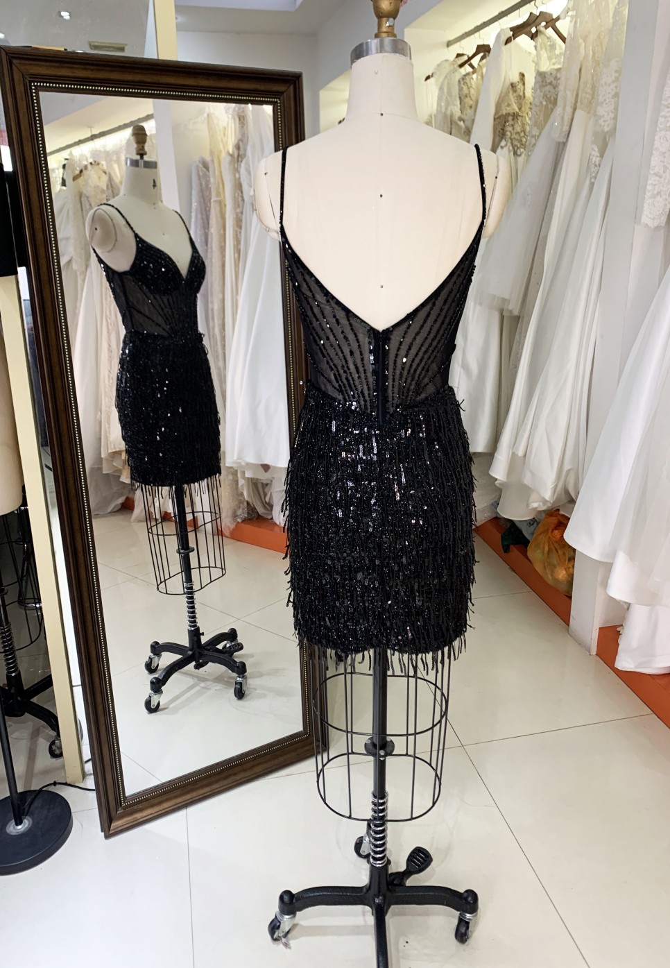 2025 Black fashion sexy tassel fringe sequin latin dance dress see-through corset party dress for Ladies Party Homecoming