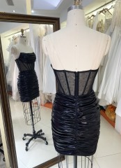 2025 Black fashion sexy strapless tight see-through corset boning design party dress for Ladies Party Homecoming