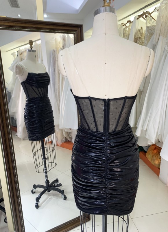 2025 Black fashion sexy strapless tight see-through corset boning design party dress for Ladies Party Homecoming