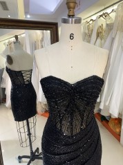 New Fashionable prom dresses Sexy Black corset sleeveless Evening Dress with rinhestone fringes dress For Party