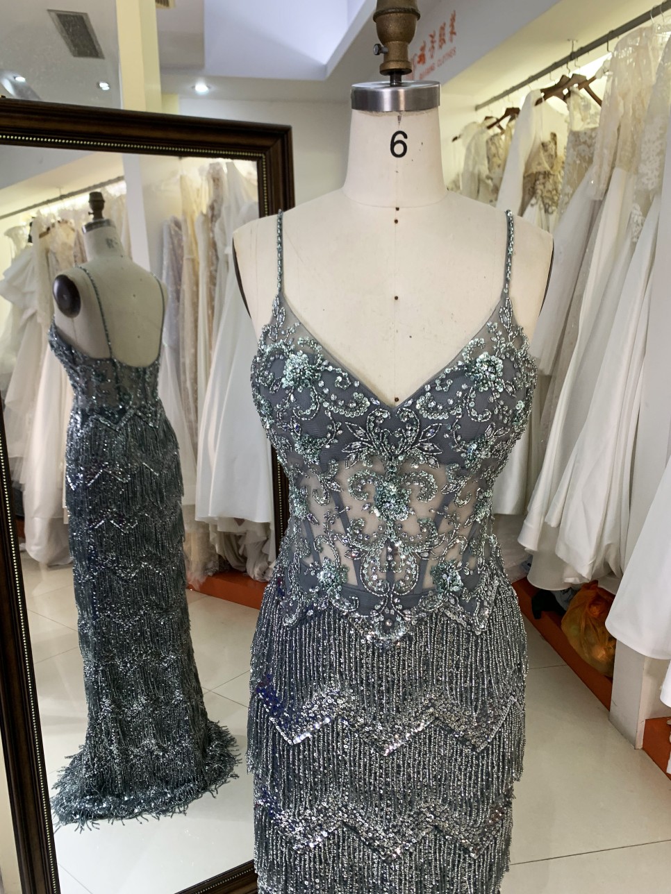 2025 V Neck Elegant Evening Prom Dress With Tassel Sequined Dress For Ladies Elegant Floor-length Dress with Beading