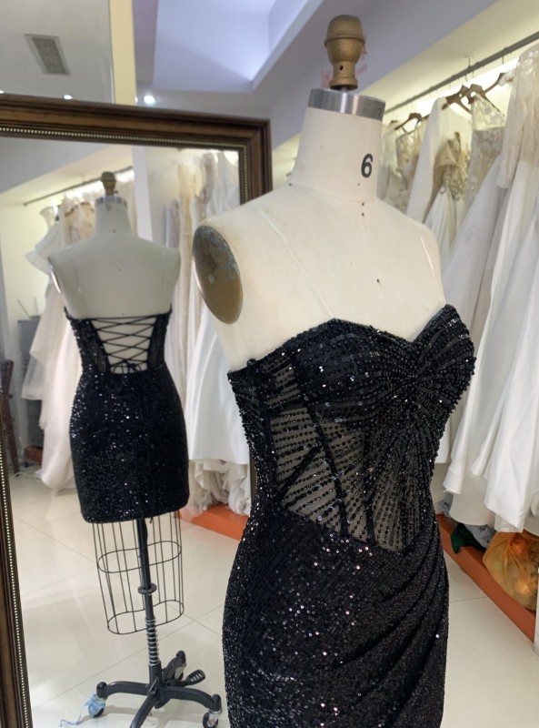 New Fashionable prom dresses Sexy Black corset sleeveless Evening Dress with rinhestone fringes dress For Party