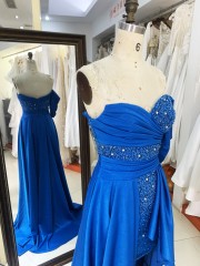 2025 high quality wholesale brand off shoulder handmade beads elegant women slim evening dress pleated style prom dress