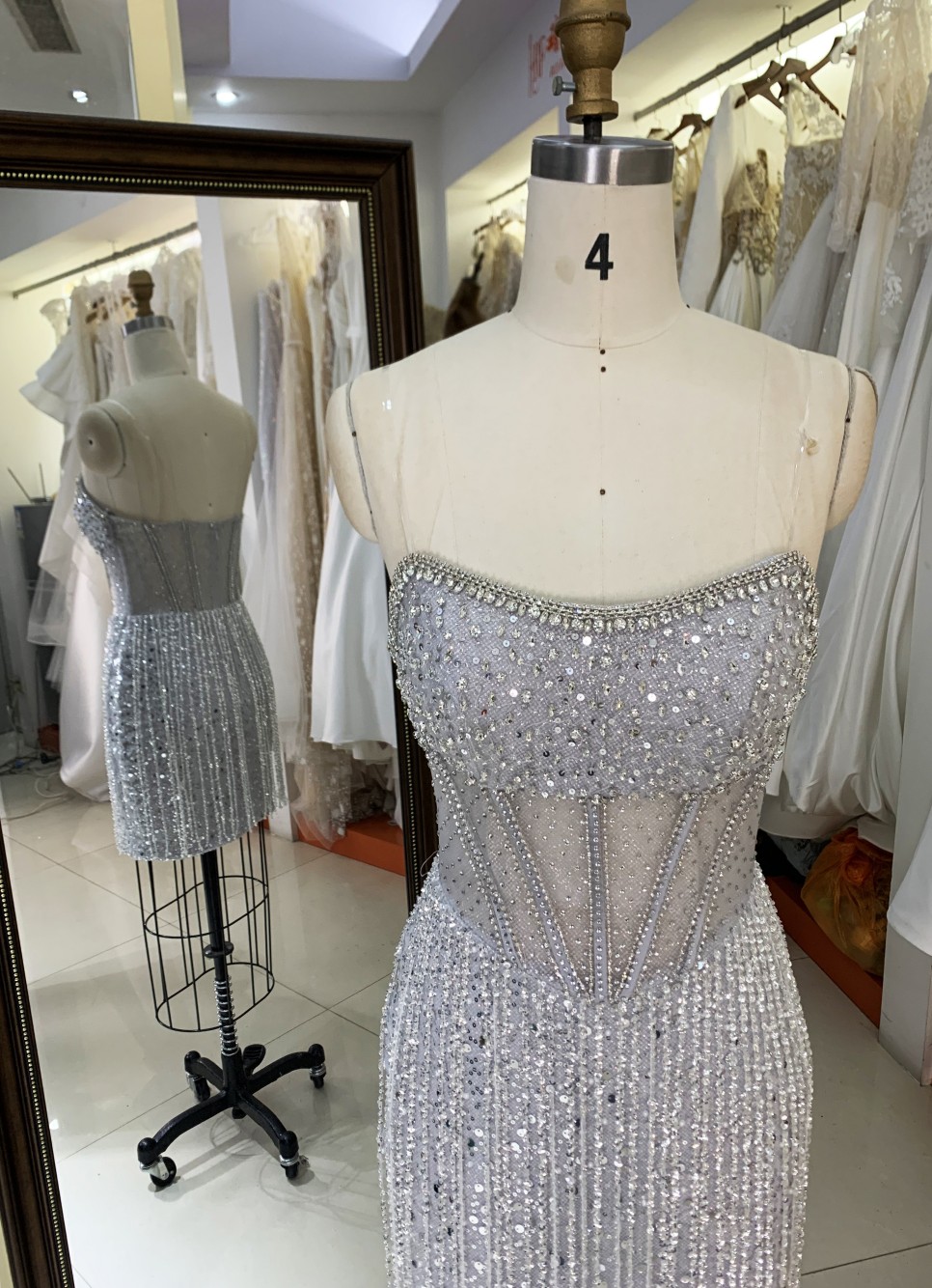 Sexy Rhinestone New fashion design Off The Shoulder Evening Prom Dress fringe dress luxury short silver evening dresses