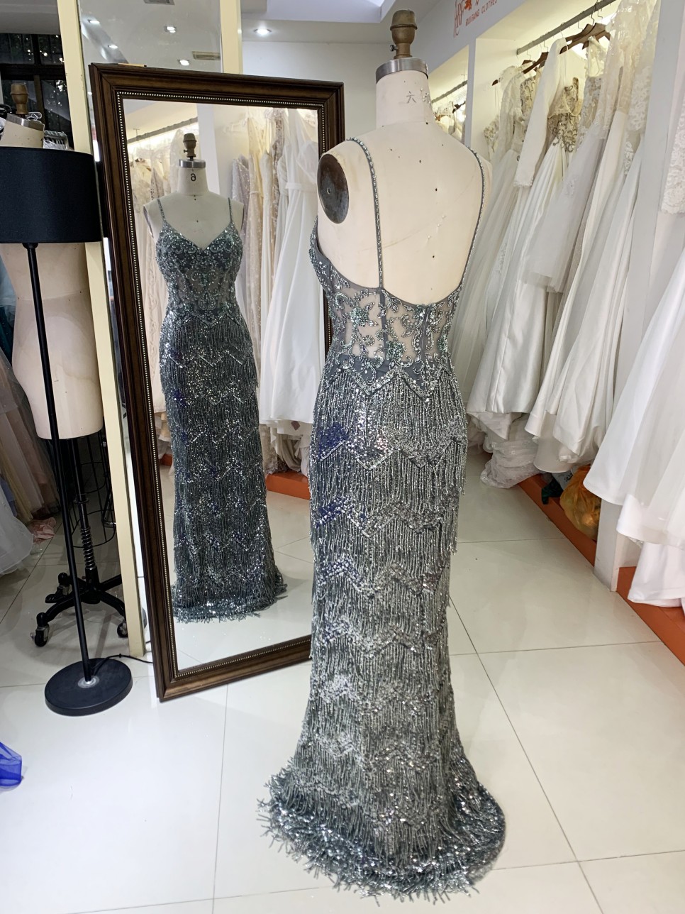 2025 V Neck Elegant Evening Prom Dress With Tassel Sequined Dress For Ladies Elegant Floor-length Dress with Beading