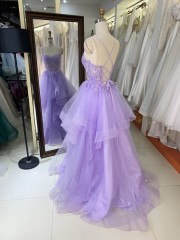 New Fashionable 2025 Lilac high quality elegant ruffle embroidery lace up back princess prom dresses