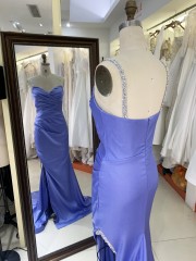 2025 New blue wholesale elegant sweetheart pleat beading straps prom party dresses for women evening gown