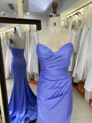 2025 New blue wholesale elegant sweetheart pleat beading straps prom party dresses for women evening gown