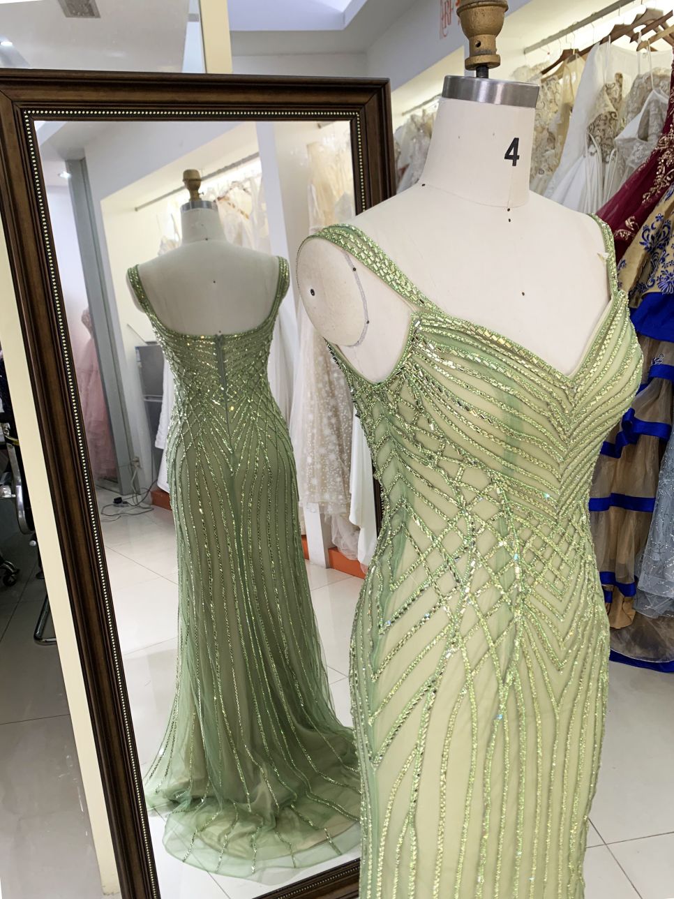 New luxury wholesale sage beading chain long gowns evening dresses women for prom 2025 robe des soiree chic