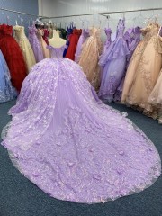 Hot Sale Fairy Quinceanera Elegant Purple Lace Beading Party Birthday Ball Gown Evening Dresses 2025