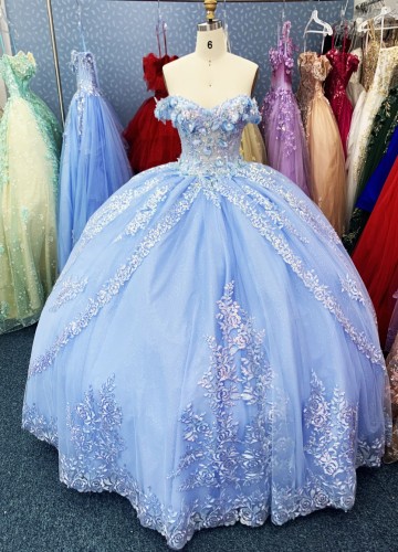 2025 Fashion Off Shoulder Sweetheart Quinceanera Dresses Ball Gown Princess Dress New Designs with Sky Blue Color