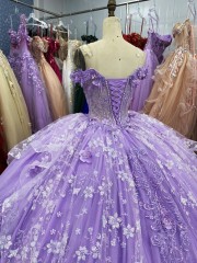 Hot Sale Fairy Quinceanera Elegant Purple Lace Beading Party Birthday Ball Gown Evening Dresses 2025