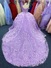 Hot Sale Fairy Quinceanera Elegant Purple Lace Beading Party Birthday Ball Gown Evening Dresses 2025